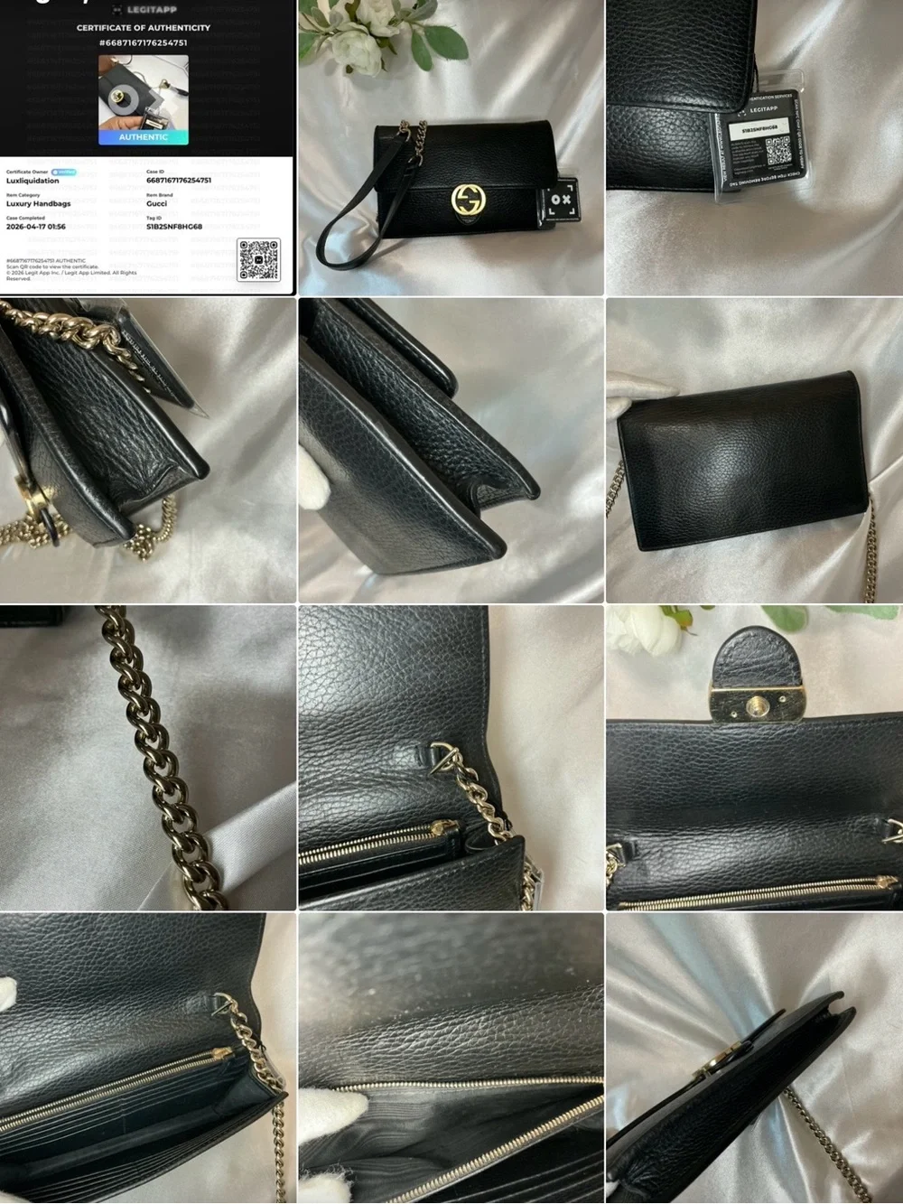 Preloved Great Gucci Black Leather Interlocking G Crossbody Bag w COA